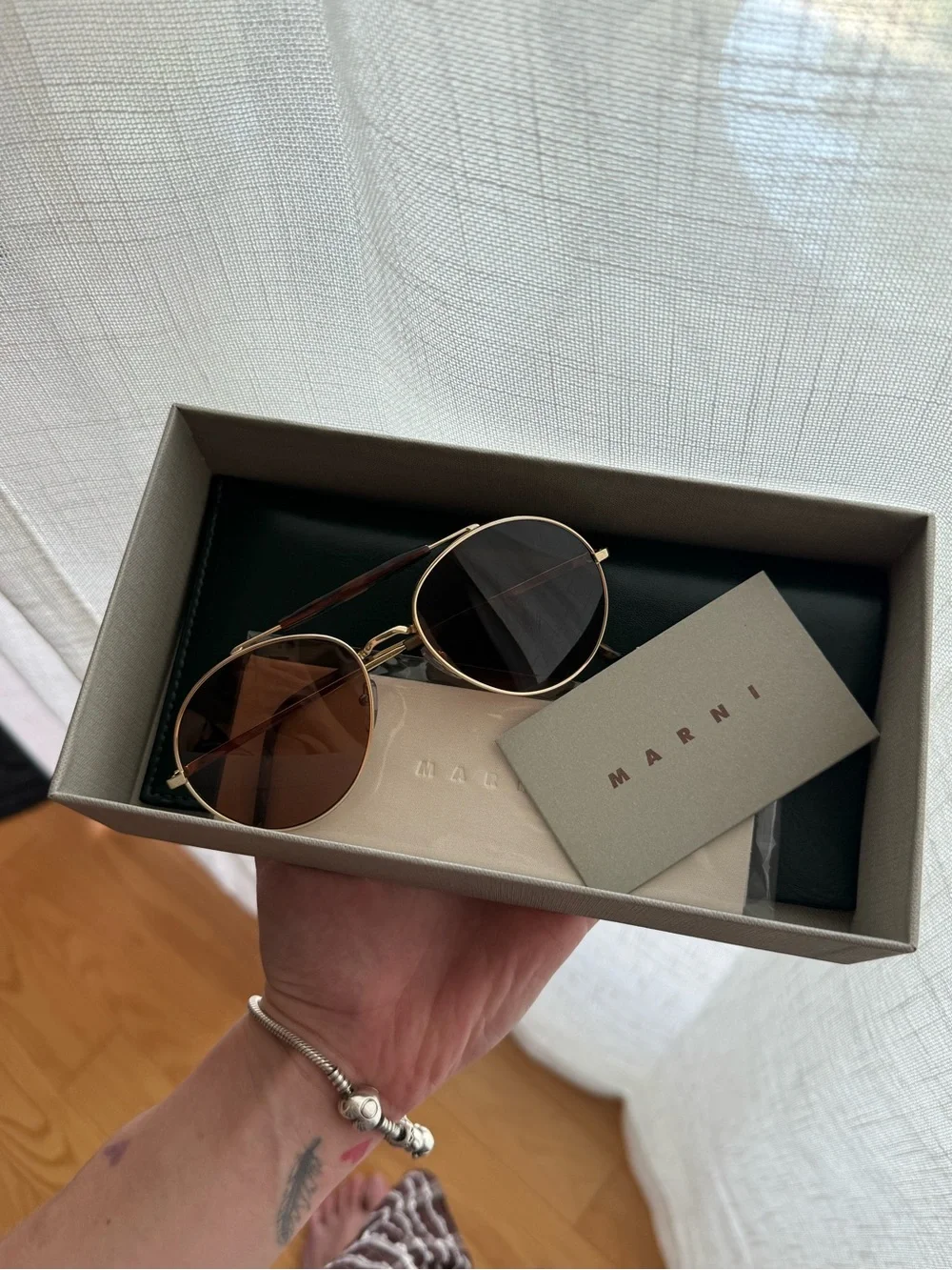Marni Gold Frame Sunglasses with Brown Lenses and Tortoiseshell Temples